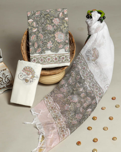 Jaal Print Cotton Suit Set with Kota Doria Dupatta (3CKD57)