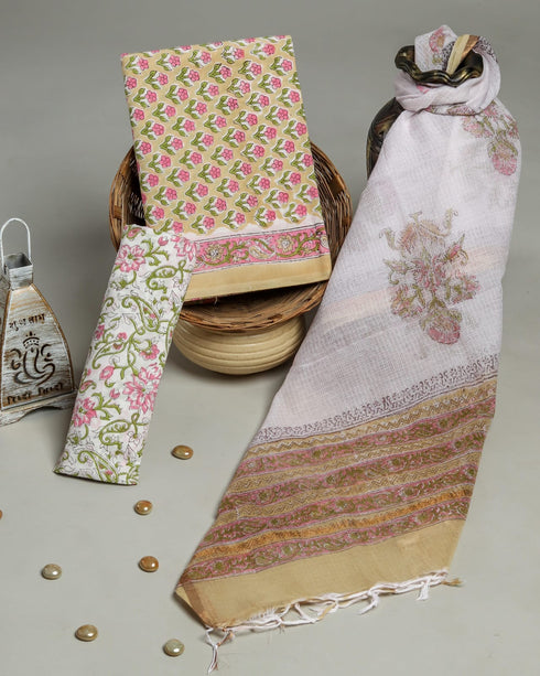 Buti Print Cotton Suit Set with Kota Doria Dupatta (3CKD65)