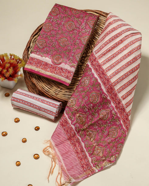 Pink Jaal Print Chanderi Silk Suit Set (CHA06)