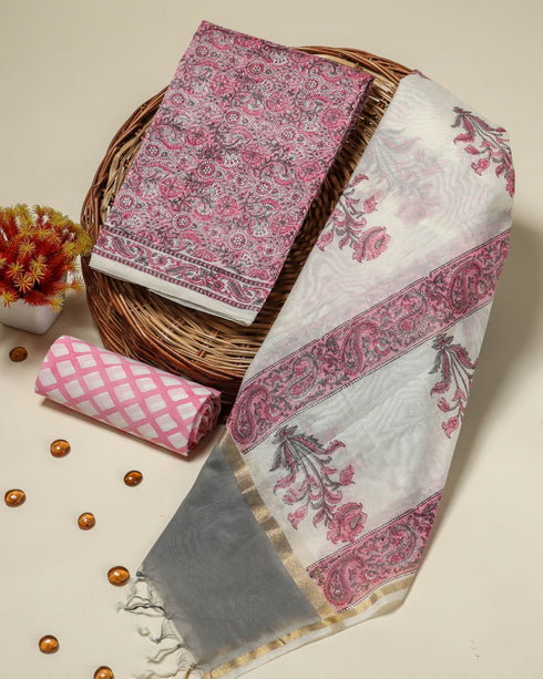Traditional Hand Block print Chanderi Silk Suit Set (CHA07)