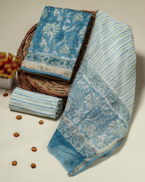 Designer Hand Block Print Maheshwari Silk Suit Set (MSL14)