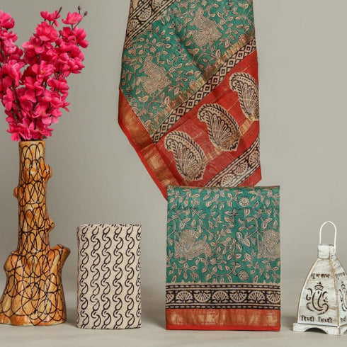 Peacock Print Maheshwari Silk Suit Set (MSL36)