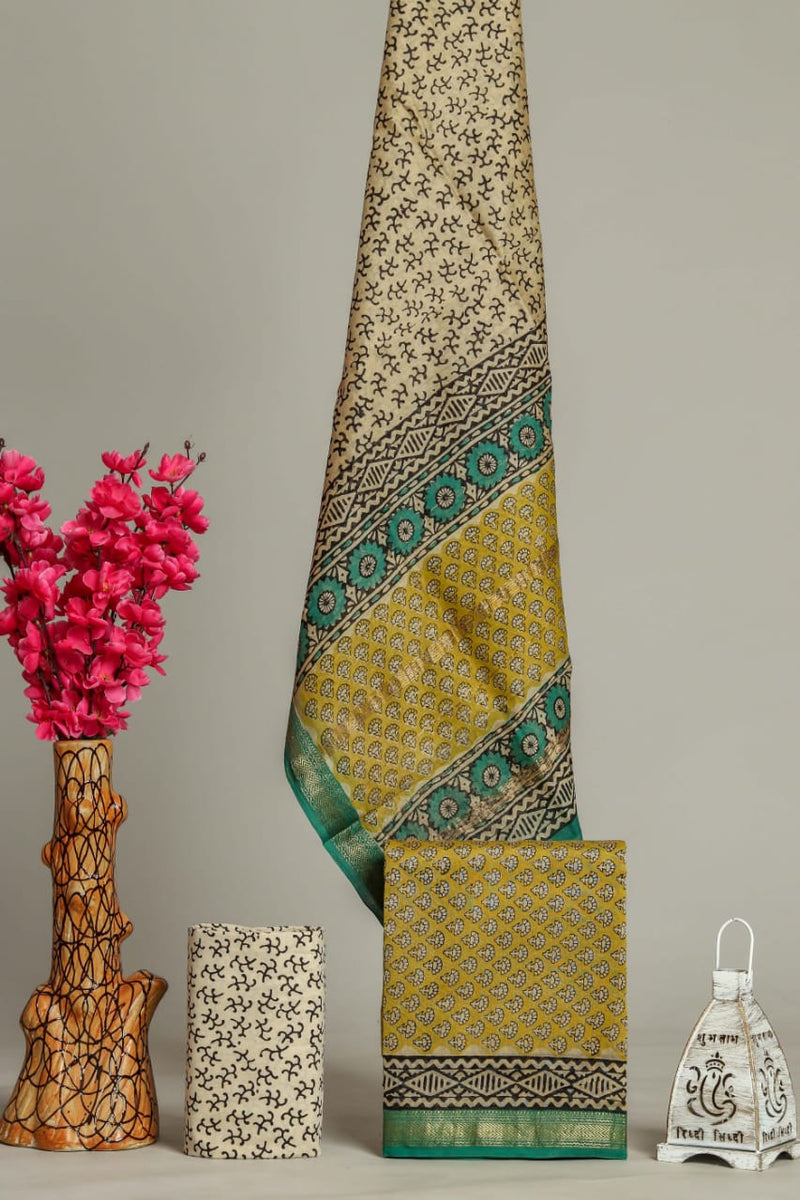 Green - Traditional Maheshwari Silk Bagru Print Kurta Set 10