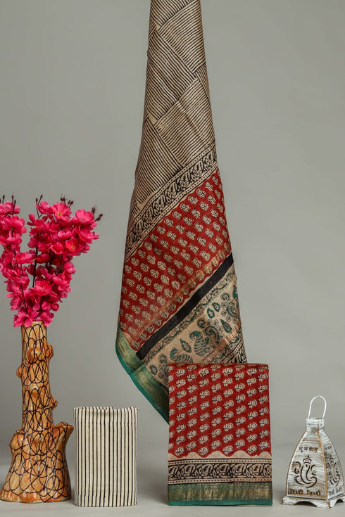 Red Buti Print Maheshwari Silk Suit Set (MSL39)
