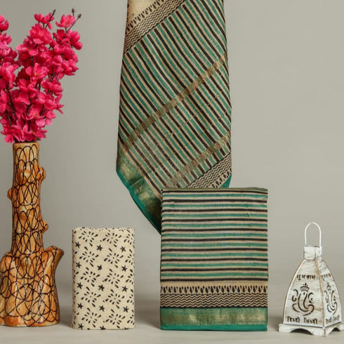 Elegant Hand Block Print Maheshwari Silk Suit Set (MSL40)