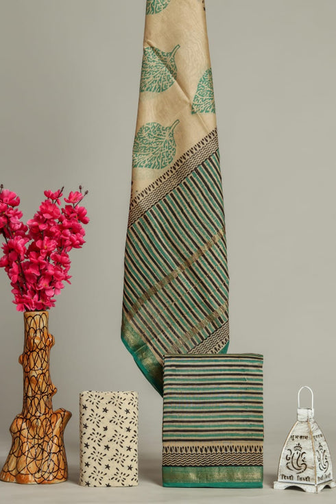 Elegant Hand Block Print Maheshwari Silk Suit Set (MSL40)