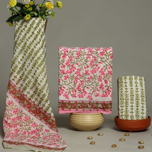 Elegant Hand Block Print Cotton Suit Set with Mulmul Dupatta (PRMUL103)