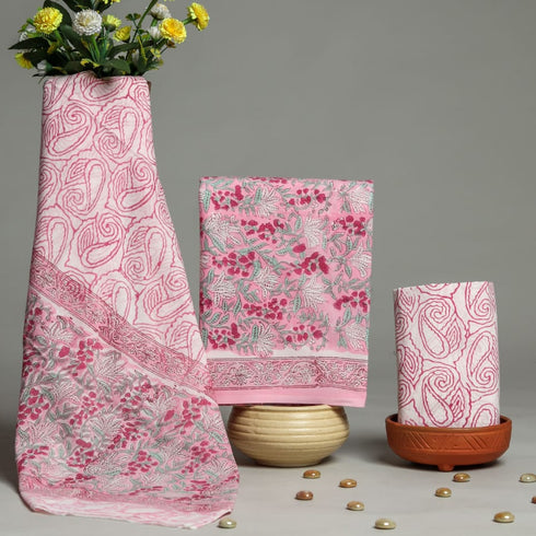 Pink Jaal Hand Block Print Cotton Suit Set with Mulmul Dupatta (PRMUL104)