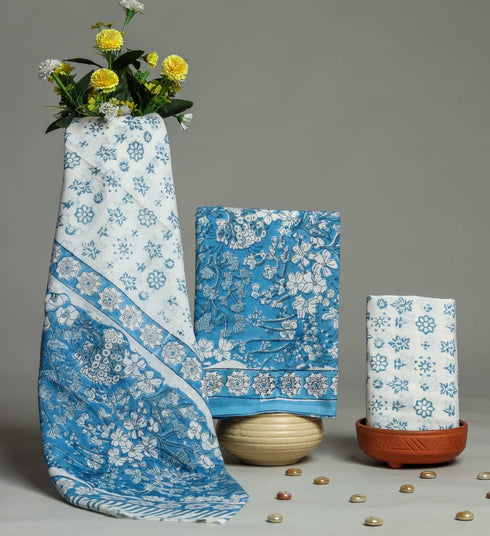 Designer Blue Jaal Print Cotton Suit Set with Mulmul Dupatta (PRMUL107)