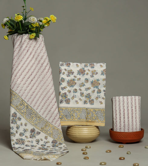 Floral Jaal Print Cotton Suit Set with Mulmul Dupatta (PRMUL116)