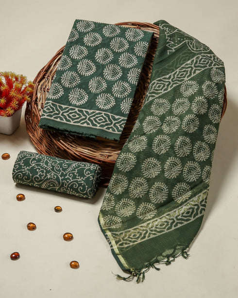 Designer Hand Block Print Cotton Suit Set with Kota Doria Dupatta (3CKD03)