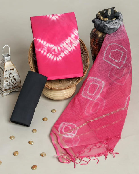 Tie & Dye Hand Block Print Cotton Suit Set with Kota Doria (3CKD07)