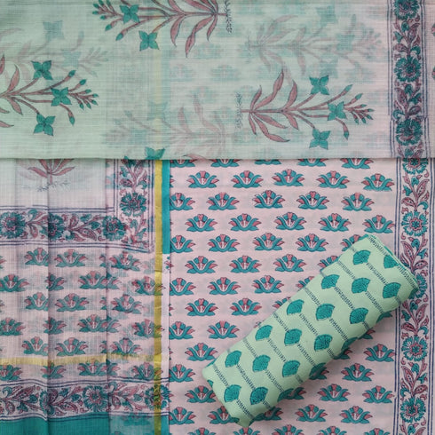 Elegant Hand Block Print Cotton Suit Set with Kota Doria Dupatta (3CKD22)