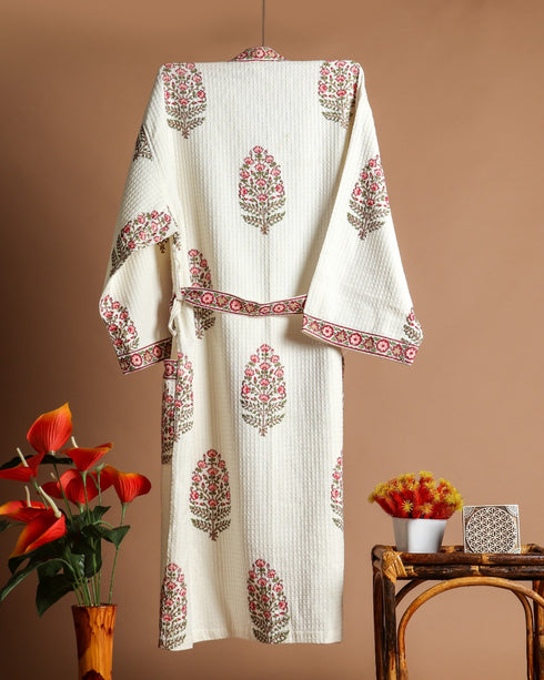 Elegant Buta Print Waffle Cotton Bathrobe (BROB03)