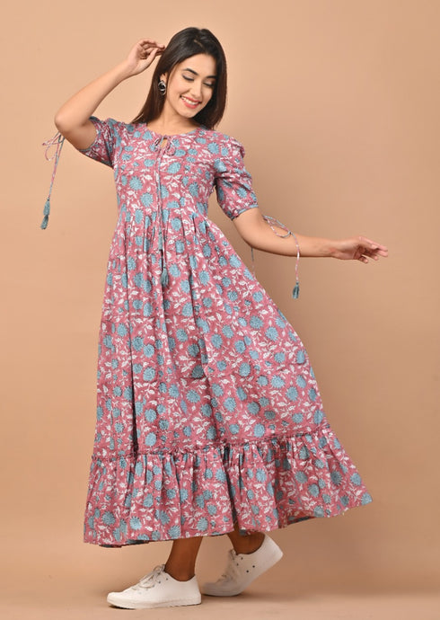 Floral Jaal Print Cotton Tier Dress (CRD02)