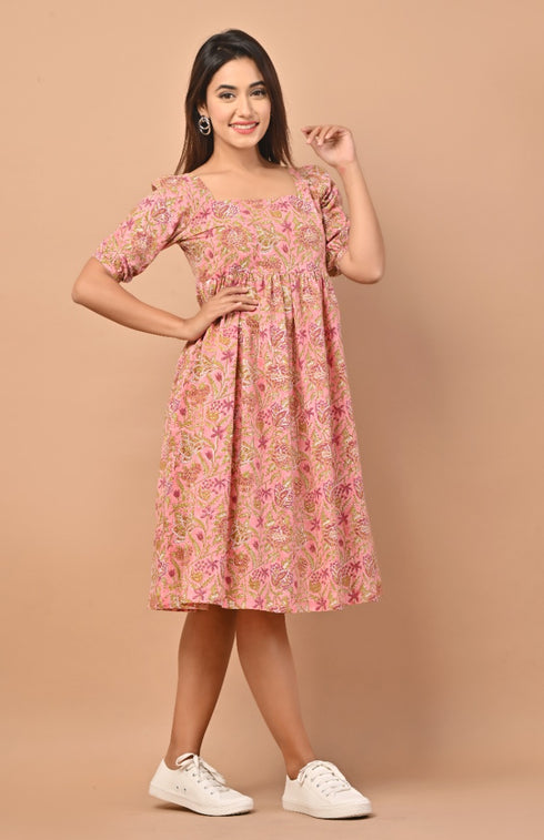 Designer Hand Block Print Cotton Dress (CRD05)