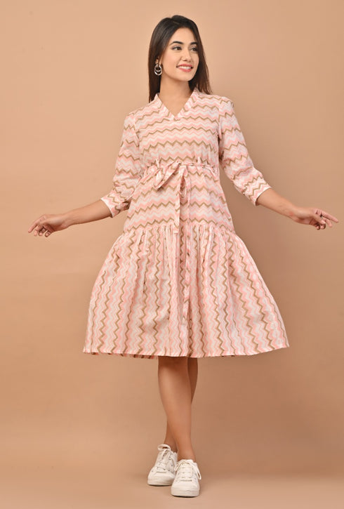 Zig - Zag Print Cotton Midi Dress (CRD08)