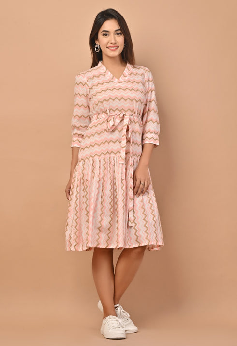 Zig - Zag Print Cotton Midi Dress (CRD08)