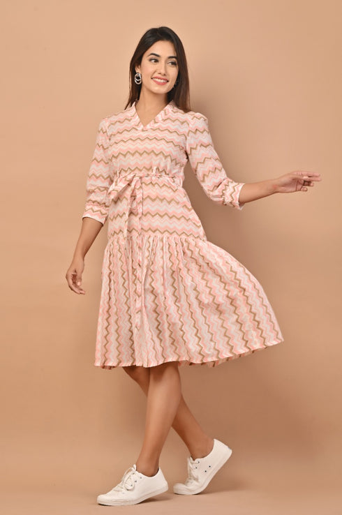 Zig - Zag Print Cotton Midi Dress (CRD08)