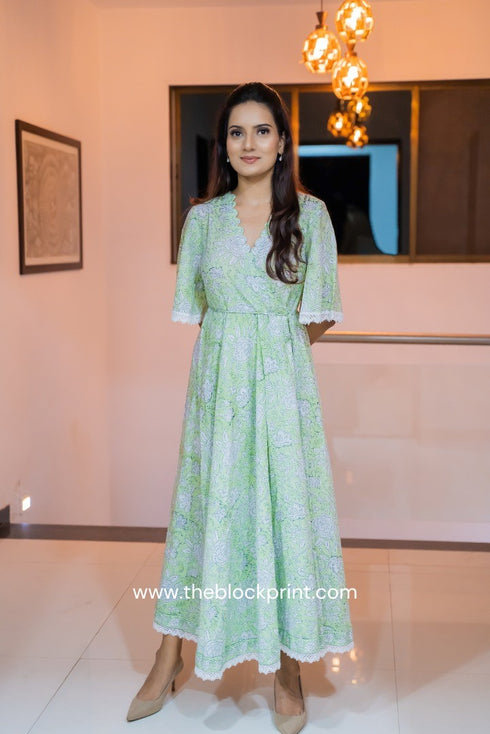 Raahat Angrakha Hand Block Print Cotton Dress (CRD16)