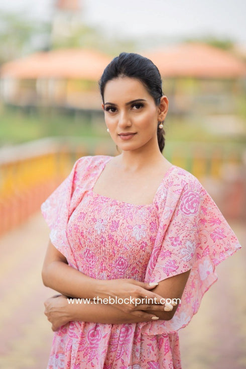 Akira Hand Block Print Pure Cotton Flared Dress (CRD18)