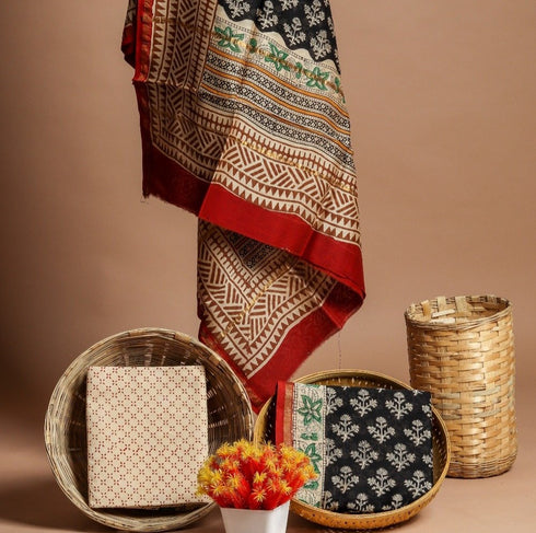 Designer Bagru Print Chanderi Silk Suit Set (CHA10)