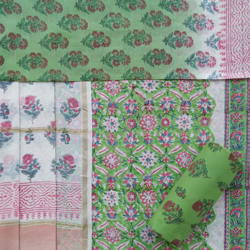 Traditional Hand Block Print Chanderi Silk Suit Set (CHA34)
