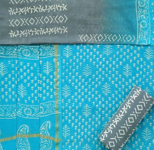 Elegant Hand Block Print Chanderi Silk Suit Set (CHA39)