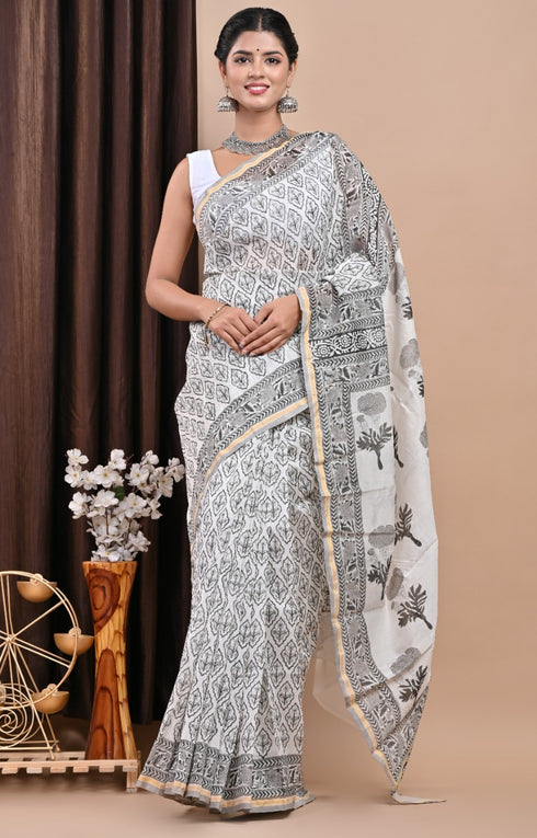 Traditional Hand Block Print Chanderi Silk Saree (CHSAR16)