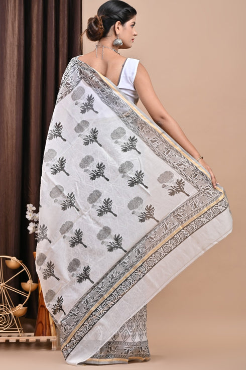 Traditional Hand Block Print Chanderi Silk Saree (CHSAR16)