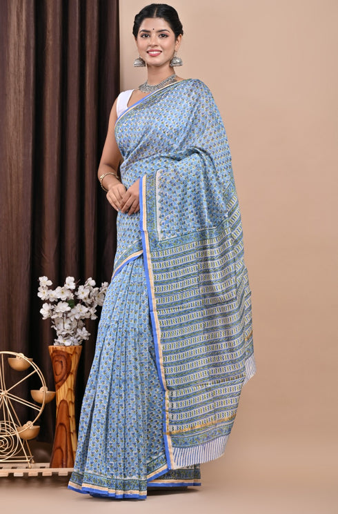 Blue Buti Print Chanderi Silk Saree (CHSAR17)