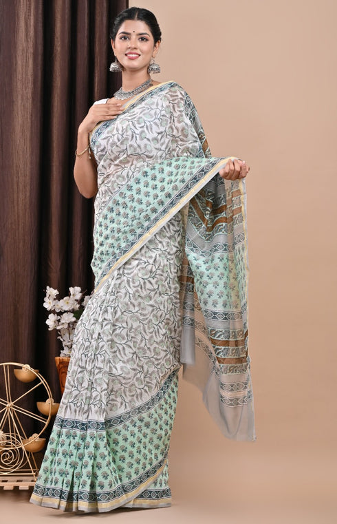 Designer Hand Block Print Chanderi Silk Saree (CHSAR18)
