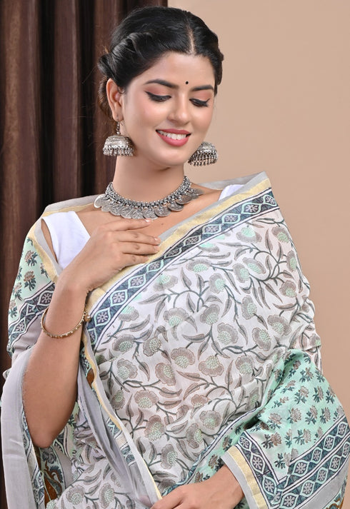 Designer Hand Block Print Chanderi Silk Saree (CHSAR18)