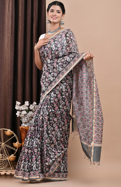 Exclusive Hand Block Print Chanderi Silk Saree (CHSAR19)