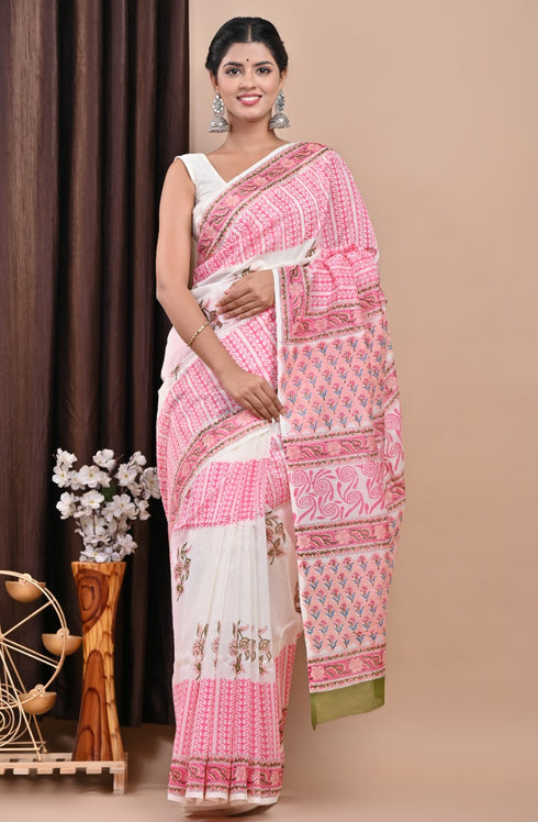 Designer Hand Block Print Chanderi Silk Saree (CHSAR23)