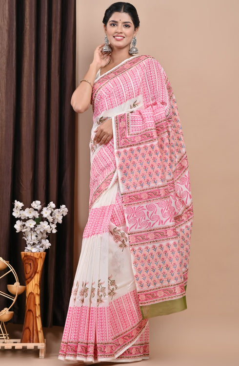 Designer Hand Block Print Chanderi Silk Saree (CHSAR23)