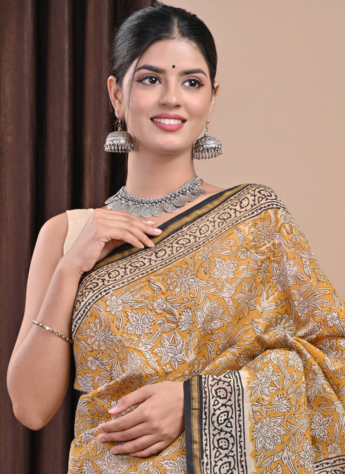 Floral Jaal Bagru Print Chanderi Silk Saree (CHSAR27)