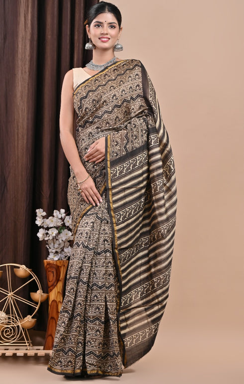Designer Ajrak Print Chanderi Silk Saree (CHSAR36)
