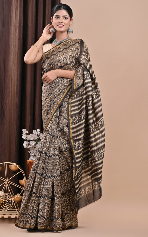 Designer Ajrak Print Chanderi Silk Saree (CHSAR36)