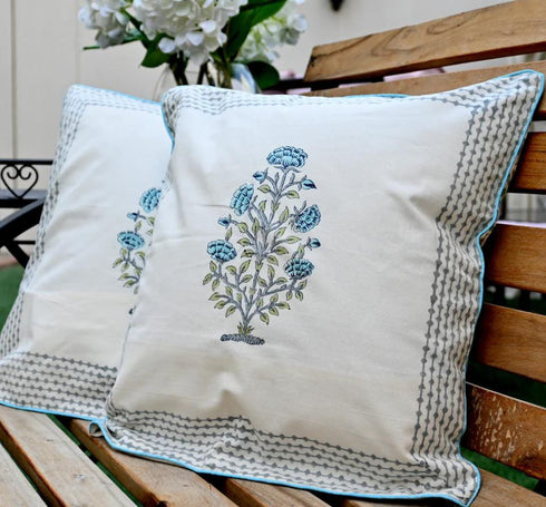 Blue Buta Print Pure Cotton Cushion Cover (CU13)