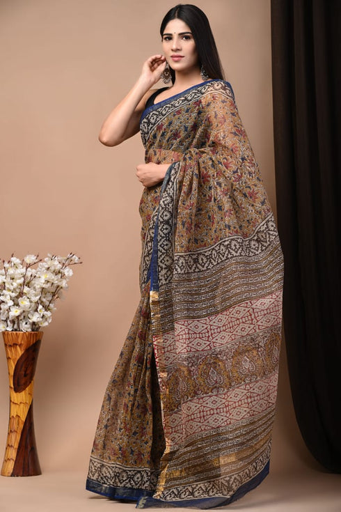 Designer Hand Block Print Kota Doria Saree (KDS19)