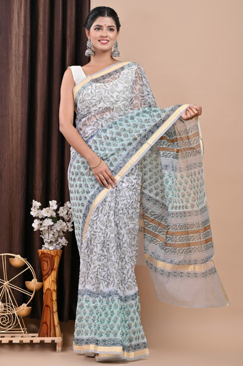 Designer Hand Block Print Kota Doria Saree (KDS30)
