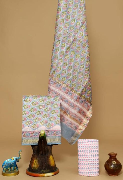 Designer Hand Block Print Maheshwari Silk Suit Set (MSL03)