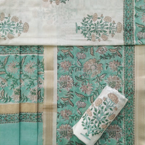 Floral Jaal Hand Block Print Maheshwari Silk Suit Set (MSL07)
