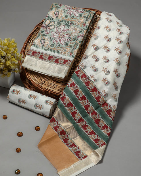 Designer Floral Print Maheshwari Silk Suit Set (MSL09)