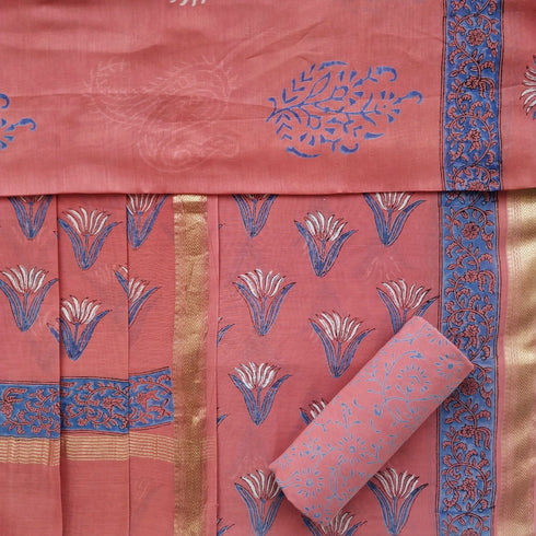 Designer Hand Block Print Maheshwari Silk Suit Set (MSL17)