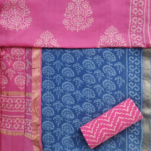 Designer Hand Block Print Maheshwari Silk Suit Set (MSL24)