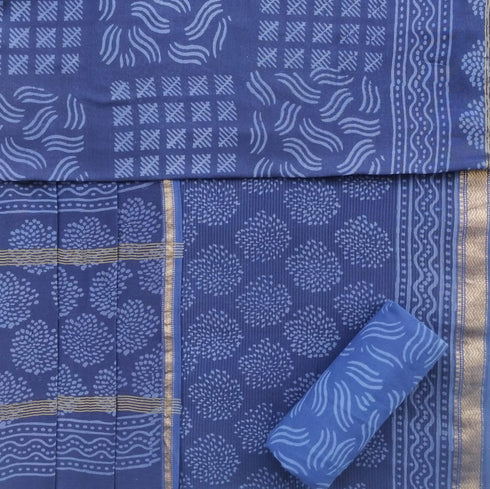 Jaal Hand Block Print Maheshwari Silk Suit Set (MSL25)