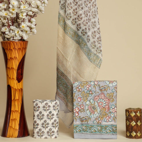 Designer Jaal Print Cotton Suit Set with Chiffon Dupatta (PCHF35)