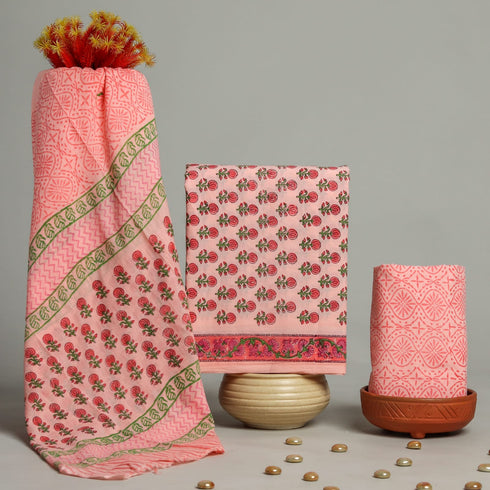 Elegant Hand Block Print Cotton Suit Set with Mulmul Dupatta (PRMUL07)